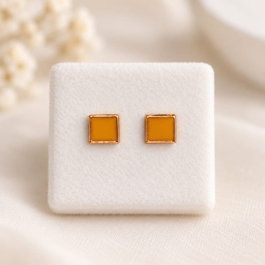 Mustard Square Kids Stud Earrings