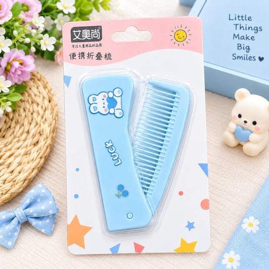 Cute Blue Bear Foldable Comb – Portable Hair Comb for Girls