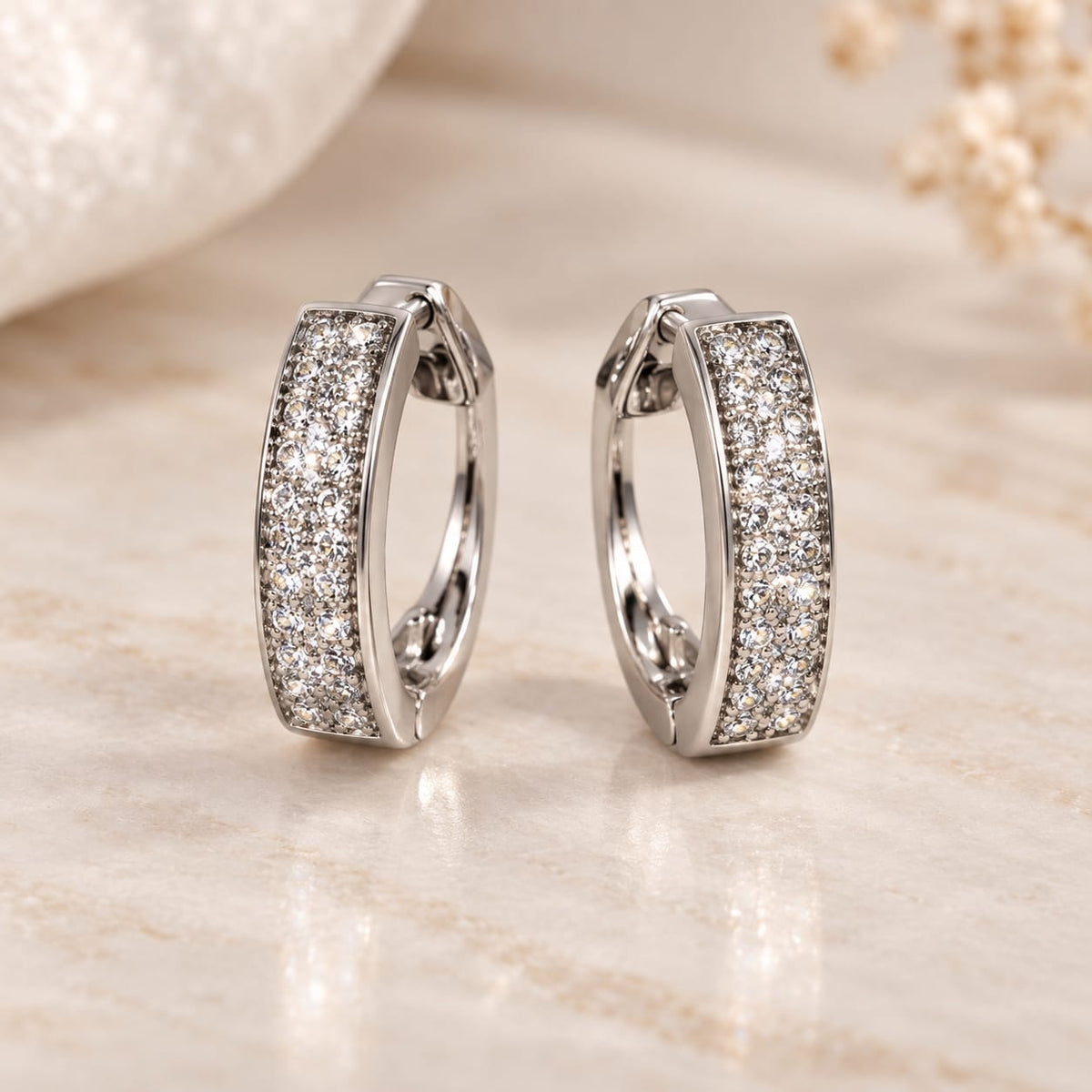 Silver Pavé Hoop Earrings – 3 Size Options