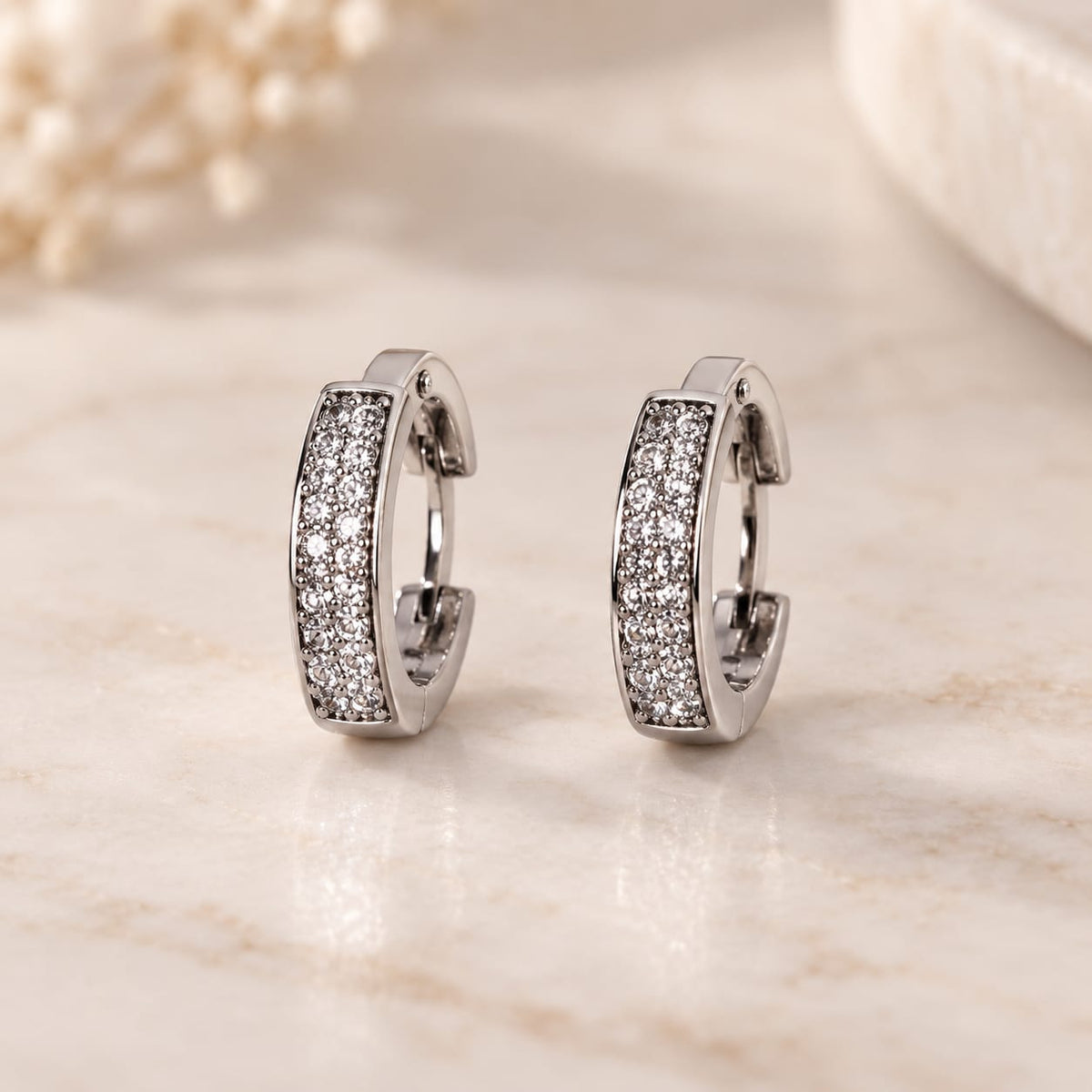 Silver Pavé Hoop Earrings – 3 Size Options