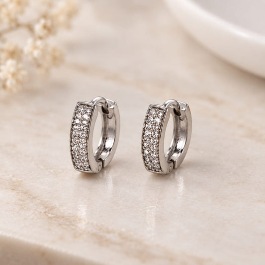 Silver Pavé Hoop Earrings – 3 Size Options
