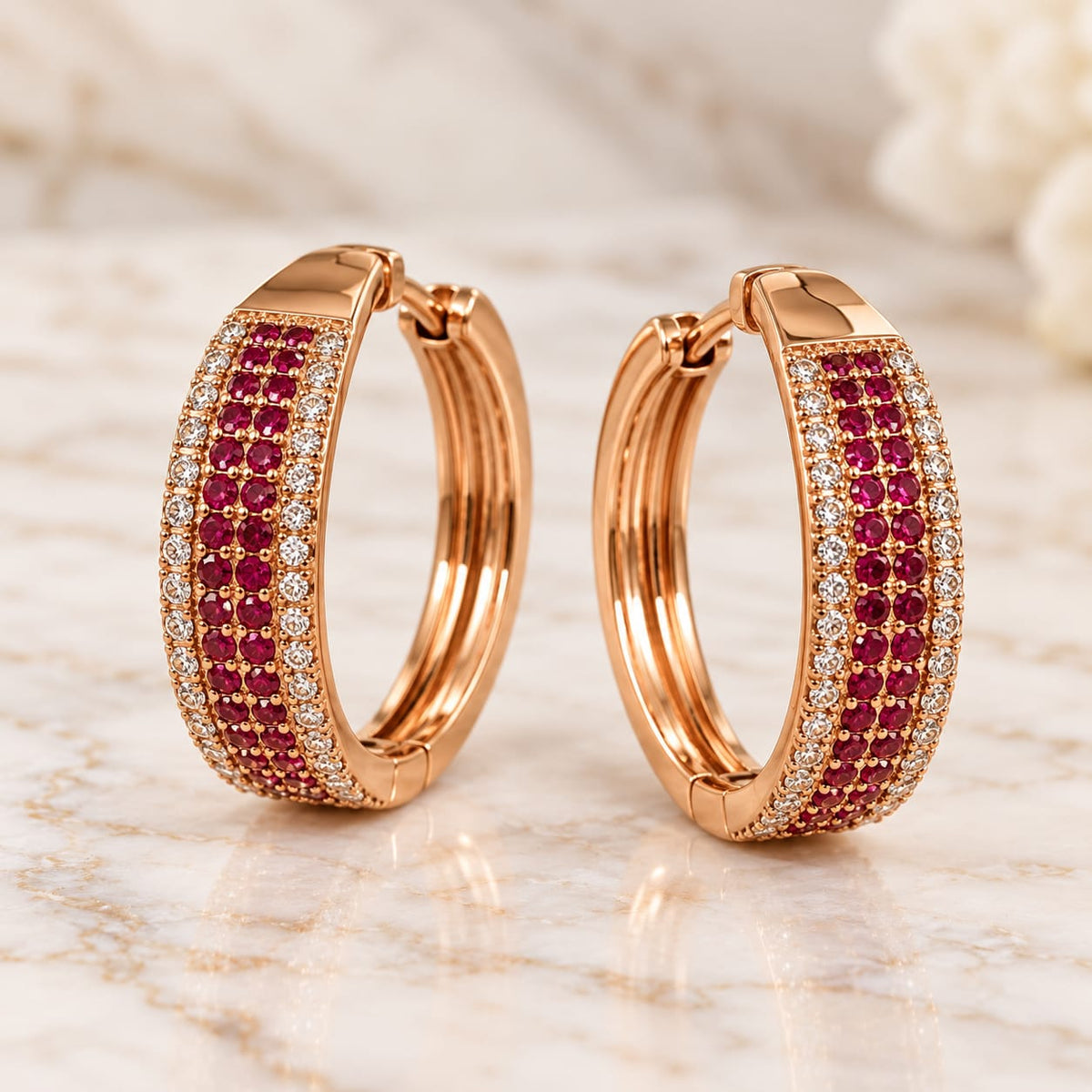 Glamour Stone Hoop Earrings