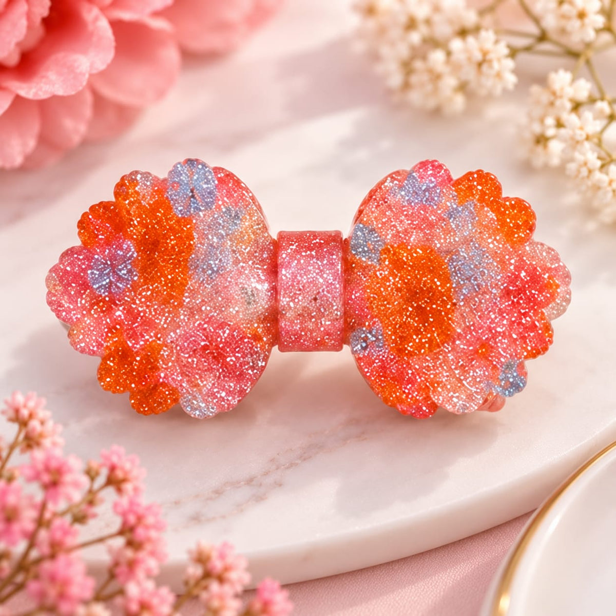 Glitter Floral Bow Clip