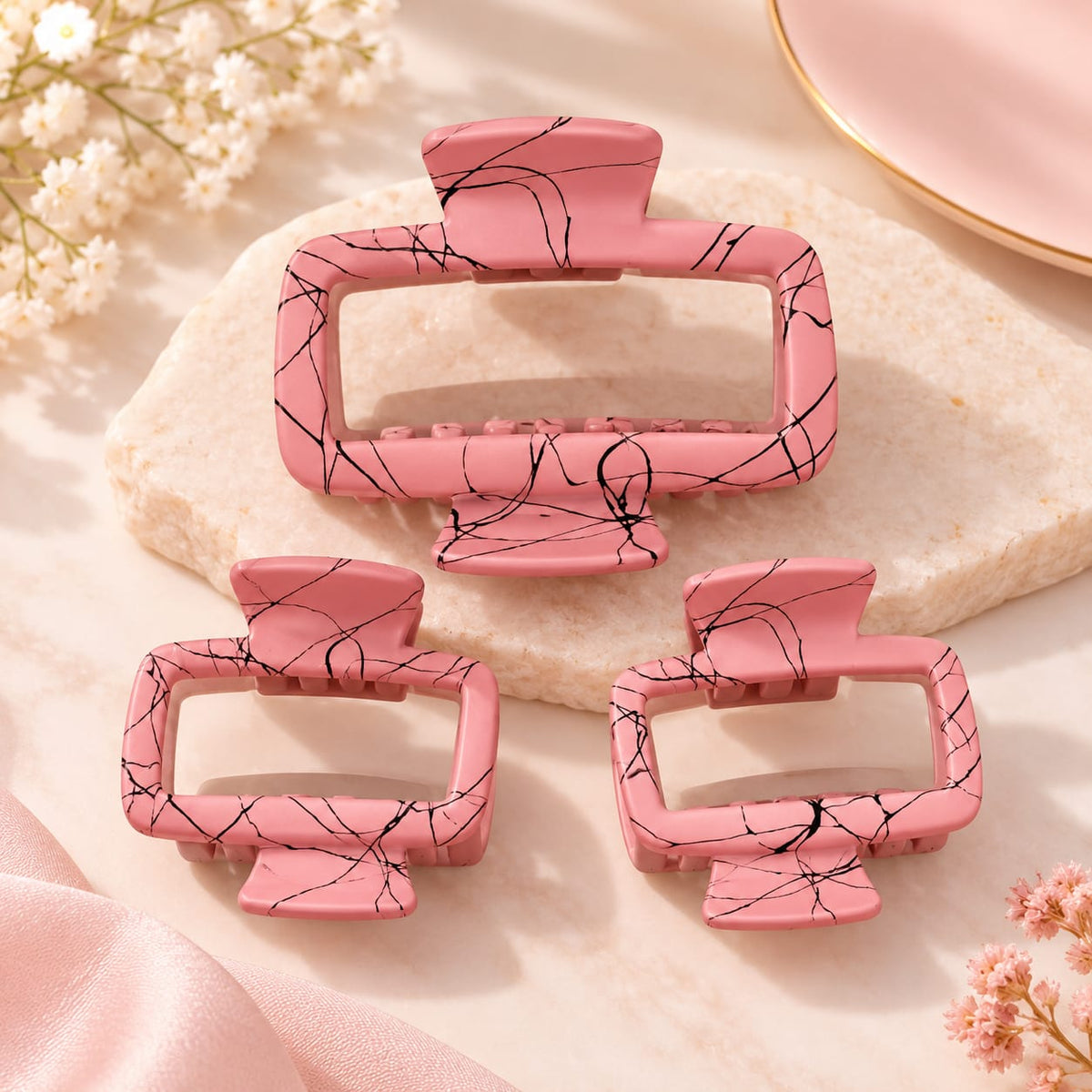 Blush Pink Marble Claw Clip Trio