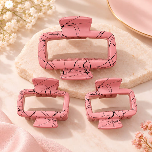 Blush Pink Marble Claw Clip Trio