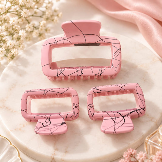 Soft Pink Marble Claw Clip Trio