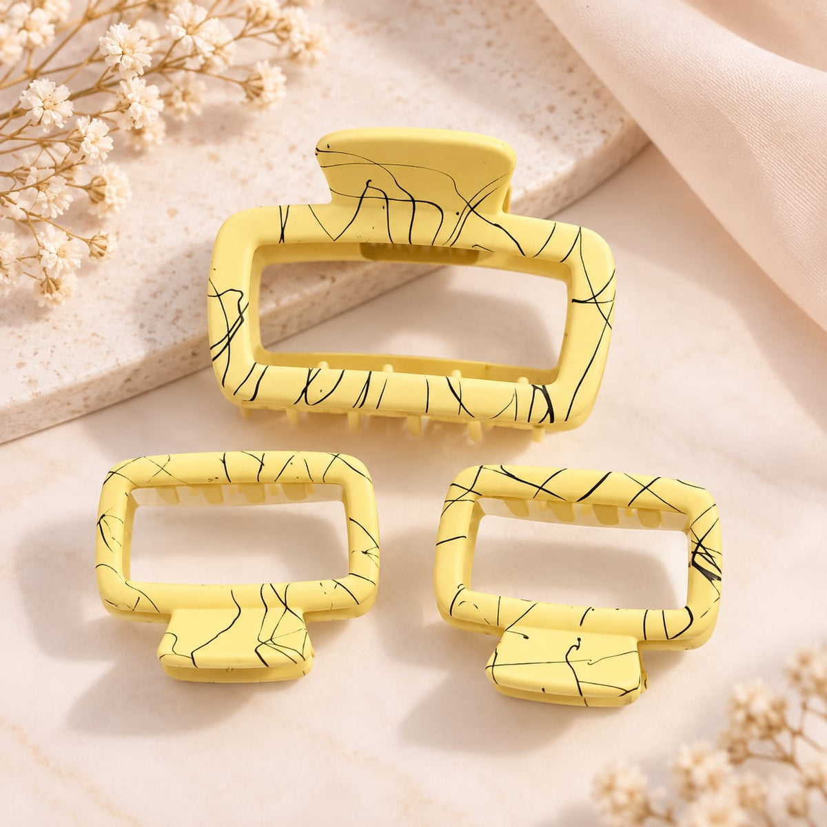 Sunshine Yellow Marble Claw Clip Trio