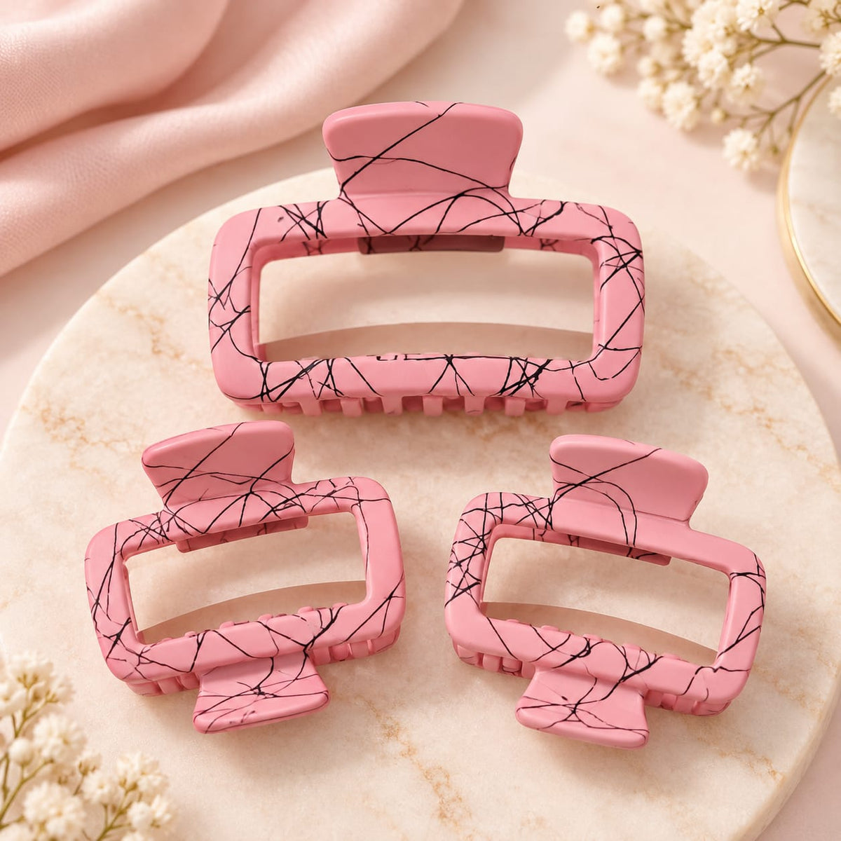 Rose Pink Marble Hair Claw Set
