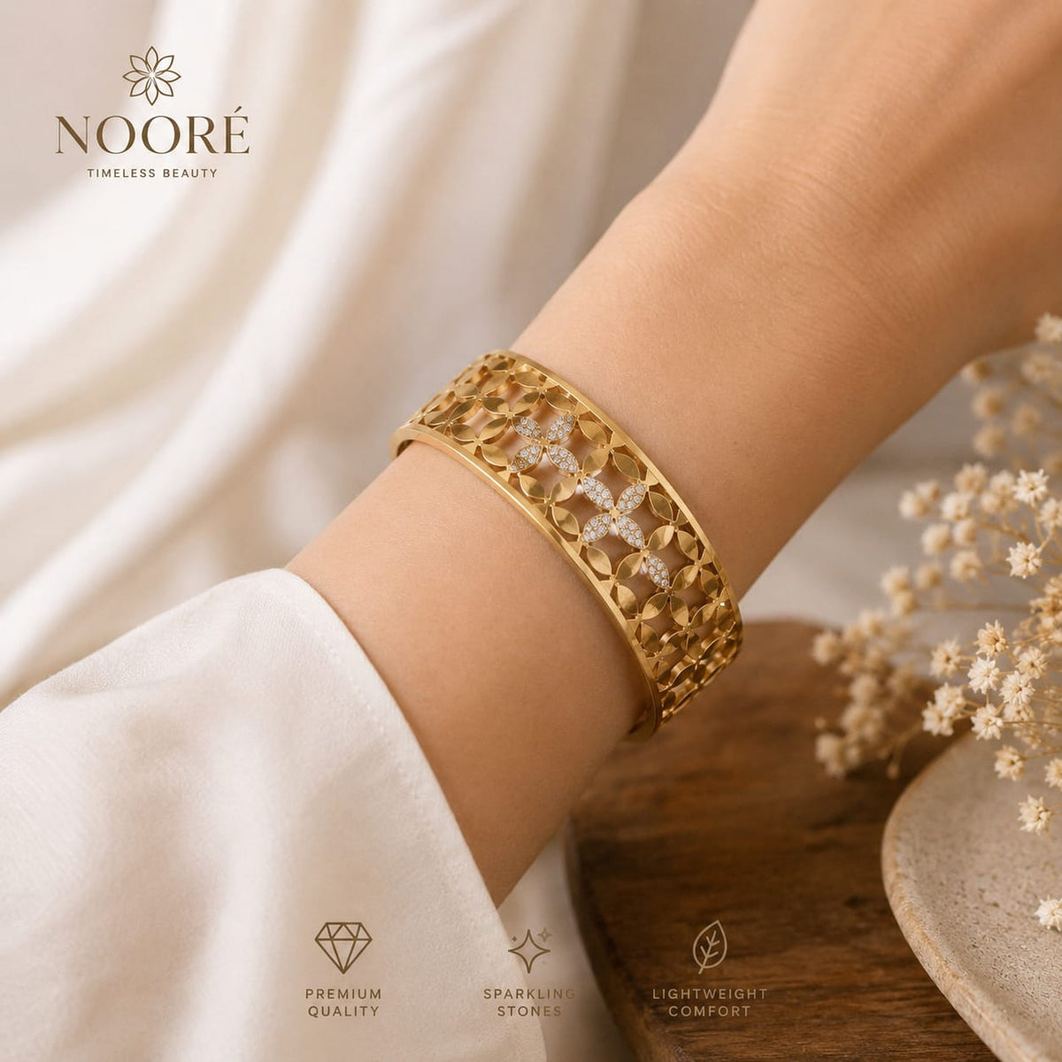 Golden Floral Elegance Stainless Steel Bangle