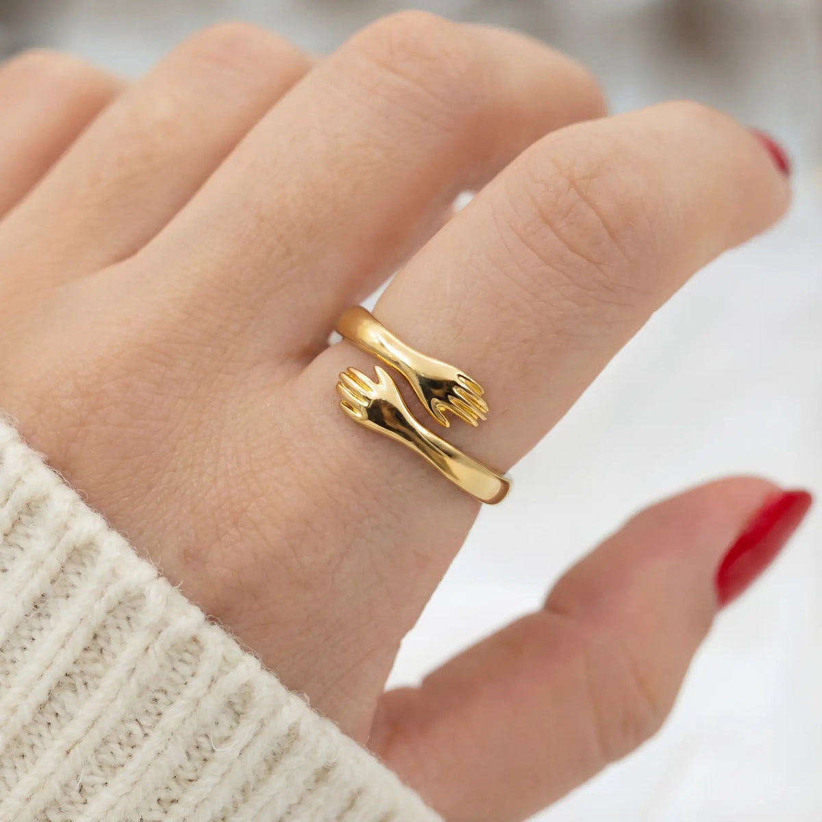Adjustable Golden Stainless Steel Hug Ring