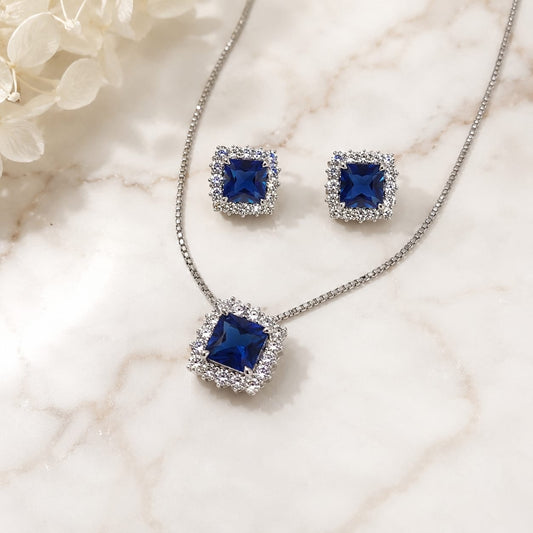 Royal Sapphire Halo Jewelry Set