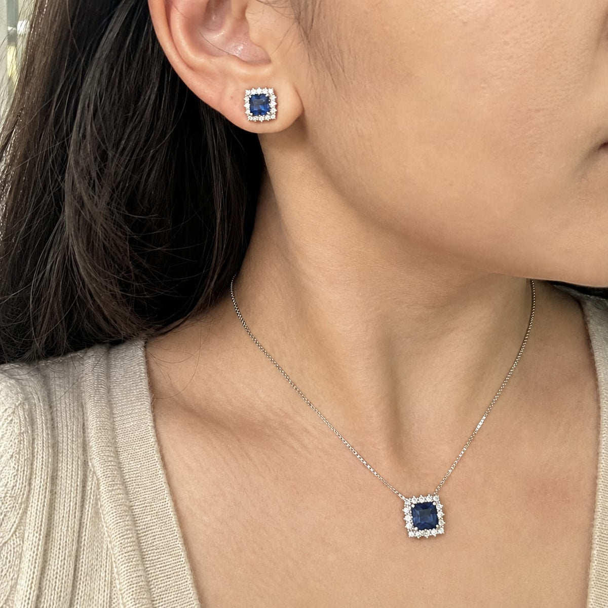 Royal Sapphire Halo Jewelry Set