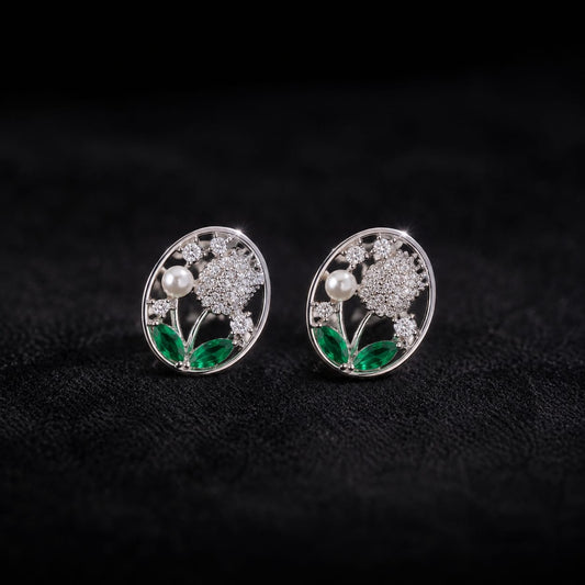 Emerald Blossom Pearl Studs