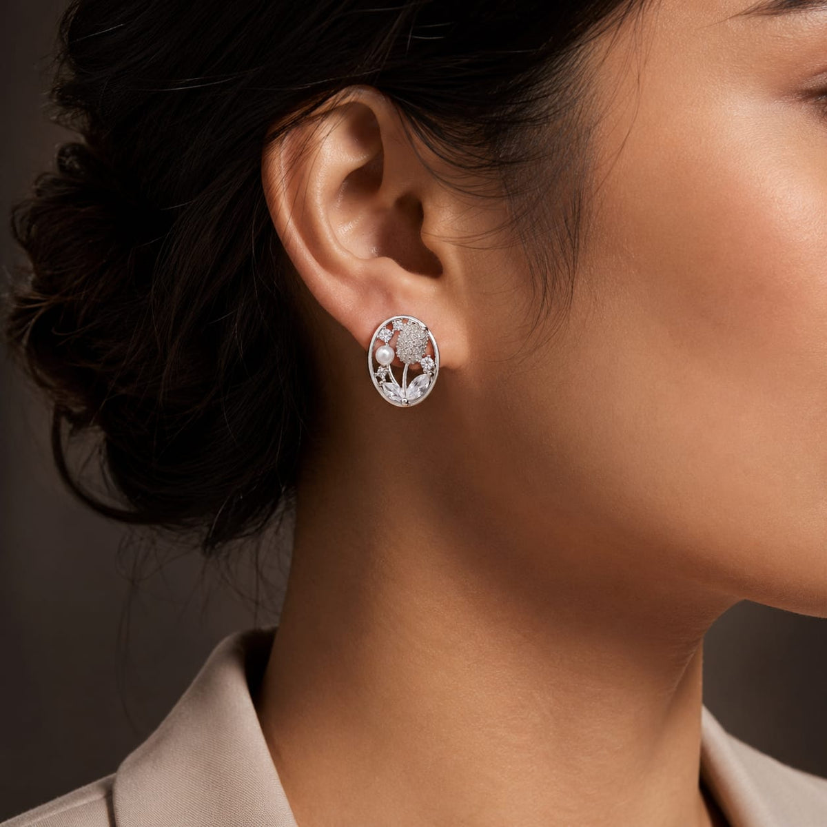 Pearl Blossom Oval Studs