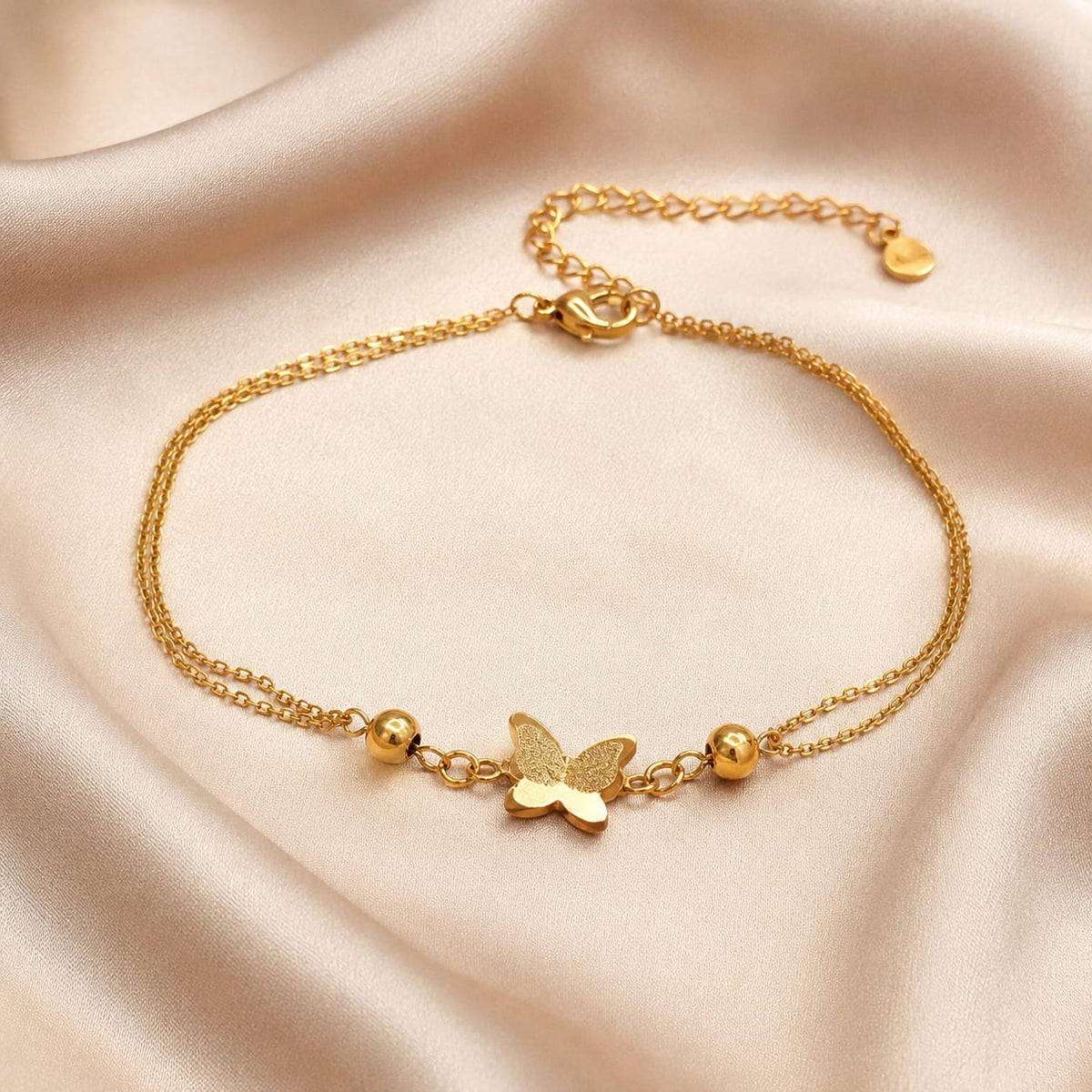 Stainless Steel Golden Butterfly Double-Chain Bracelet