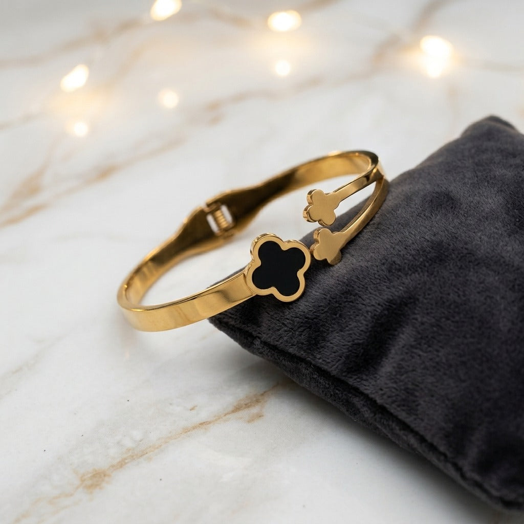 Midnight Clover Gold Cuff Bracelet