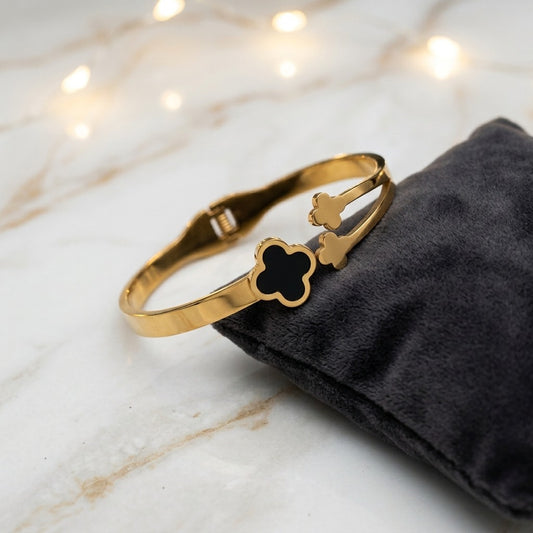 Midnight Clover Gold Cuff Bracelet