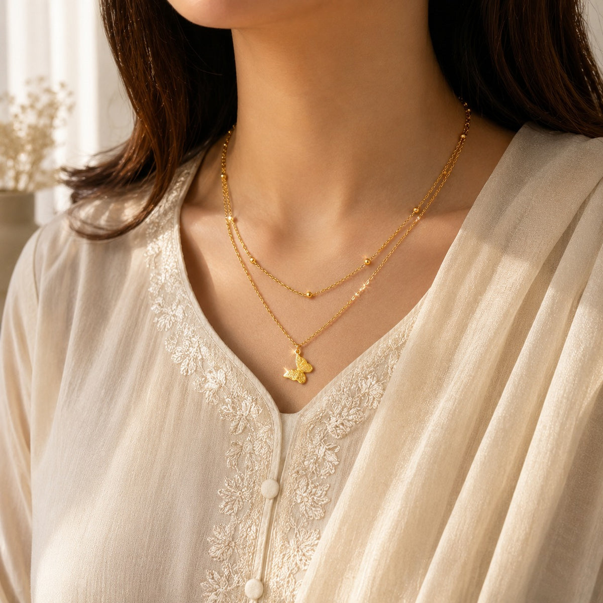 Golden Butterfly Layered Necklace