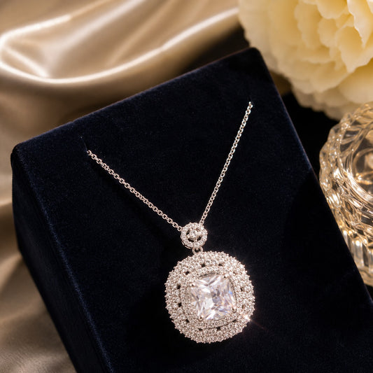Radiant Square Halo Pendant