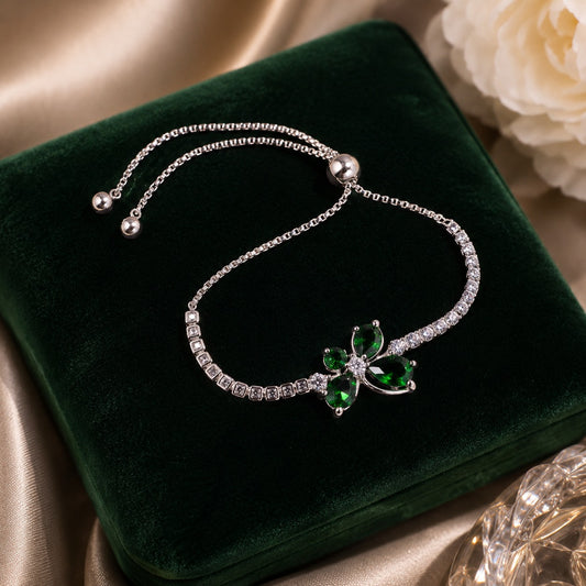 Emerald Clover Crystal Bracelet