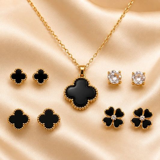 Black Clover Pendant &amp; Earrings Set