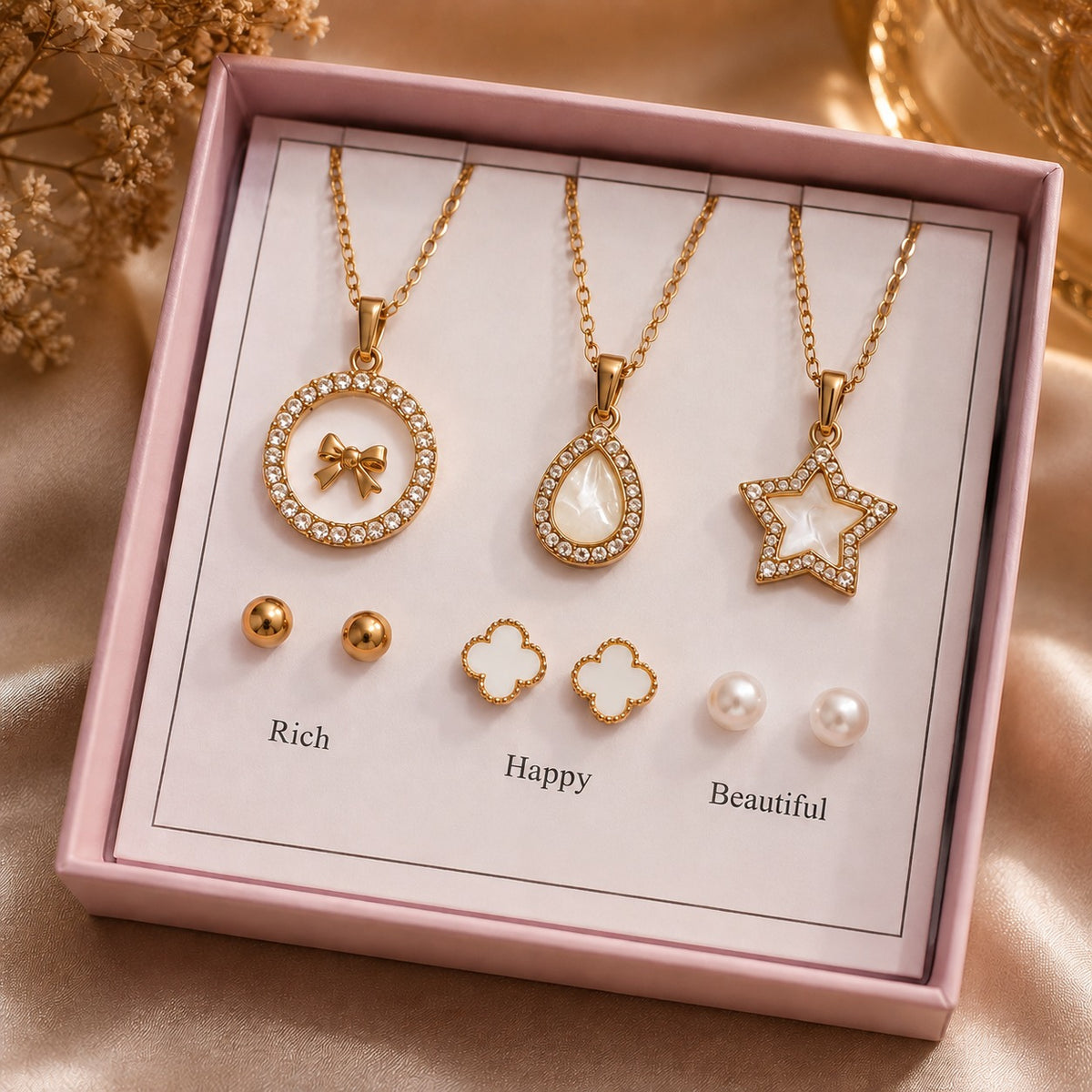 Pearl Glow Trio Pendant & Stud Set