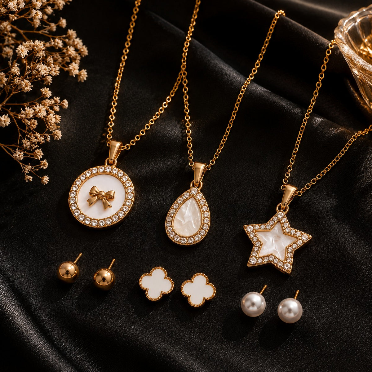 Pearl Glow Trio Pendant & Stud Set