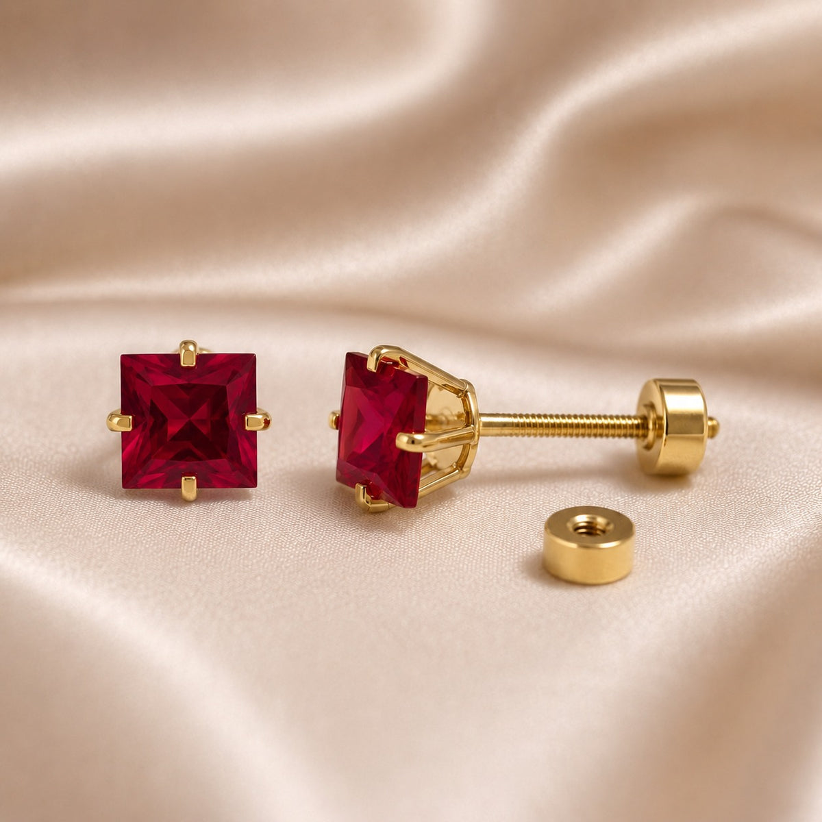 Ruby Red Princess Cut Crystal Screw-Back Studs