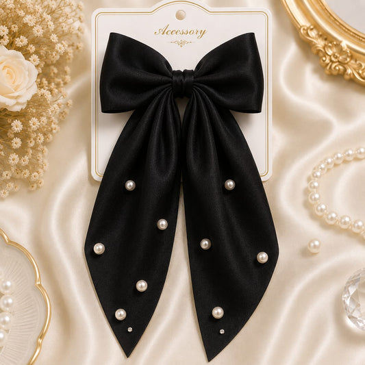 Eplegant Black Pearl Bow Hair Clip