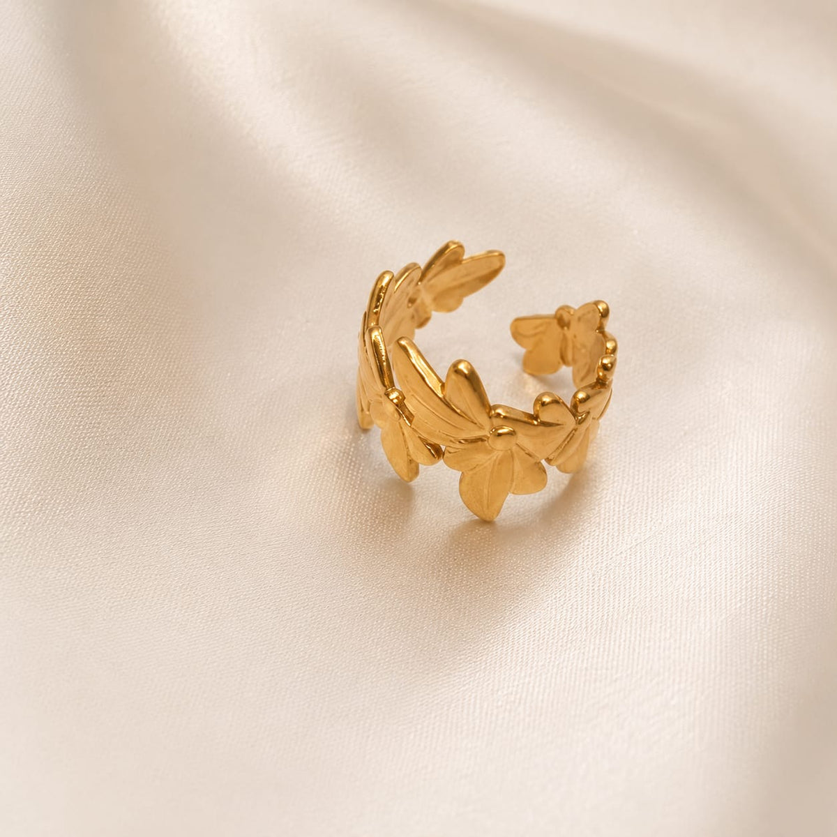 Golden Floral Adjustable Ring