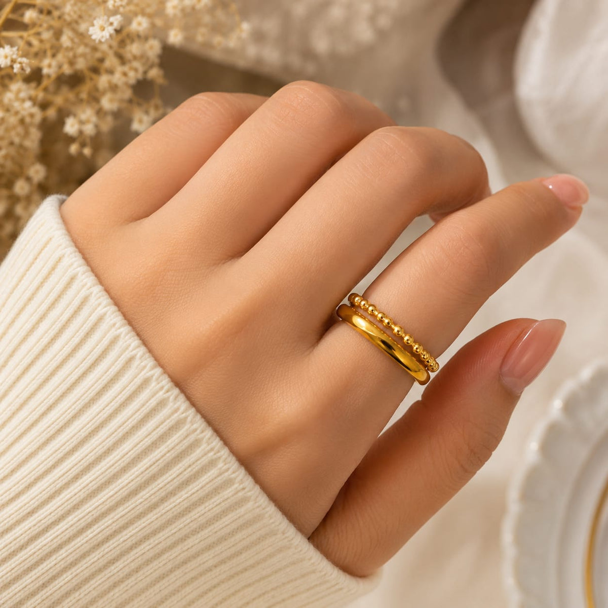 Elegant Golden Beaded Ring