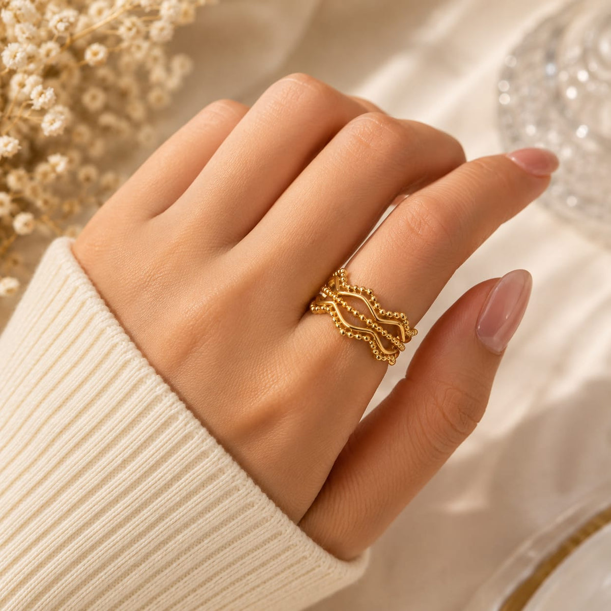 Golden Layered Beaded Ring