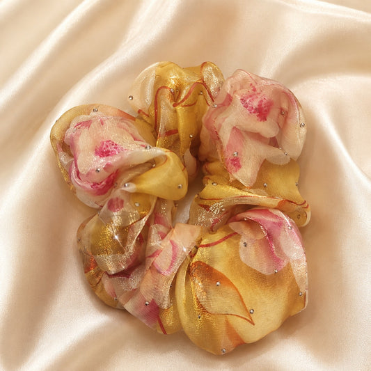 Golden Blush Floral Scrunchie