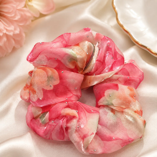 Pink Petal Shimmer Scrunchie