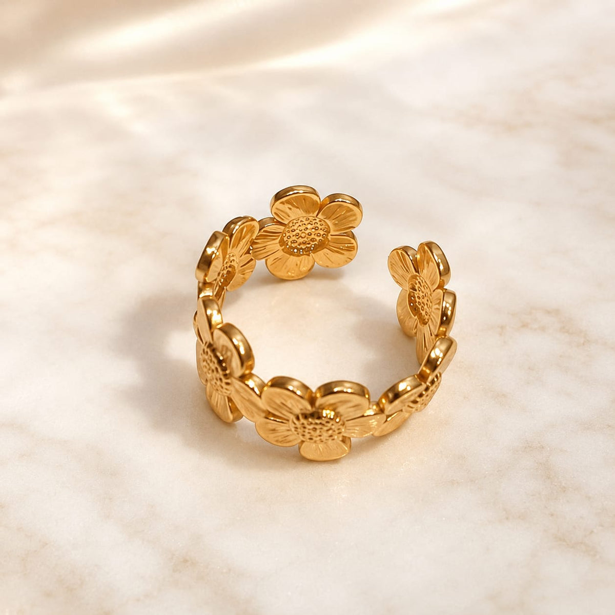 Golden Floral Adjustable Ring