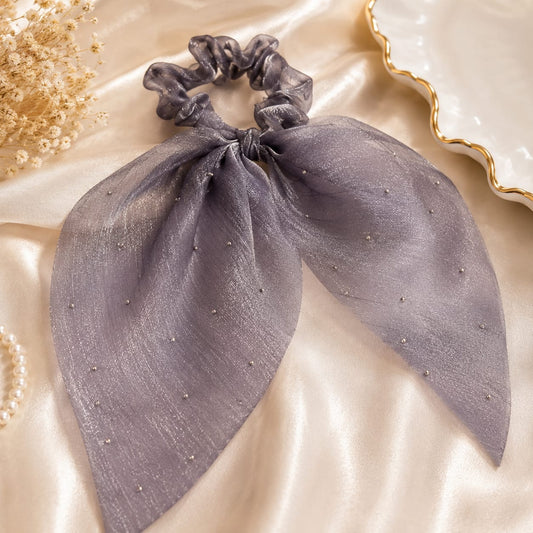 Smoky Grey Pearl Bow Scrunchie