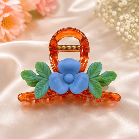 Blue Blossom Amber Claw Clip