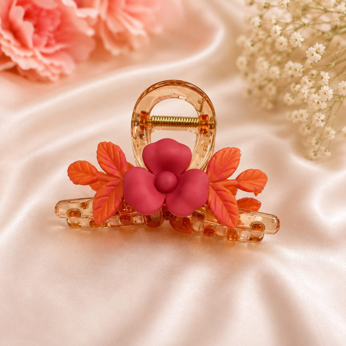 Coral Bloom Floral Claw Clip