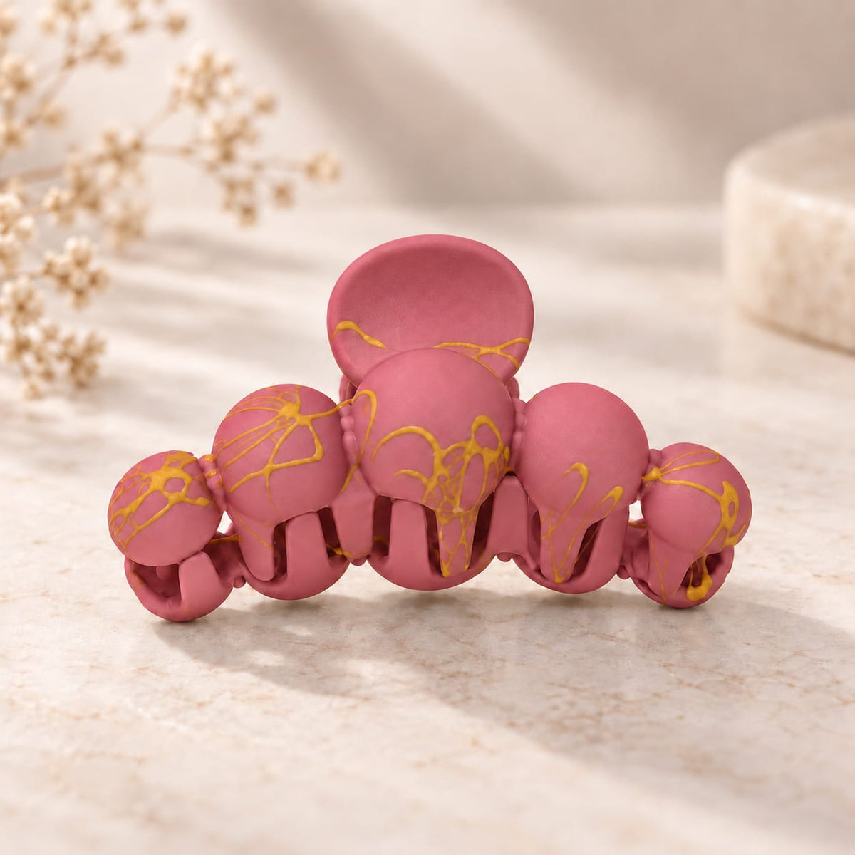 Rosy Pink &Gold Marble Hair Claw Clip
