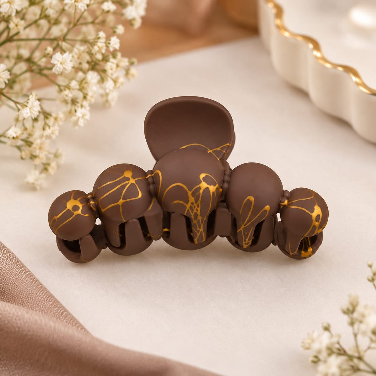 Chocolate Brown  Gold Marble Hair Claw Clip