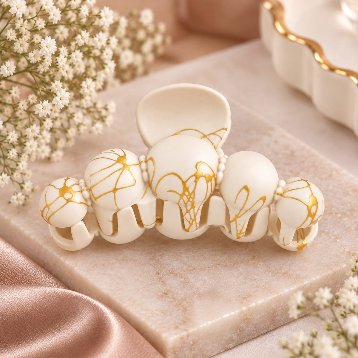 White &Gold Marble &Hair Claw Clip