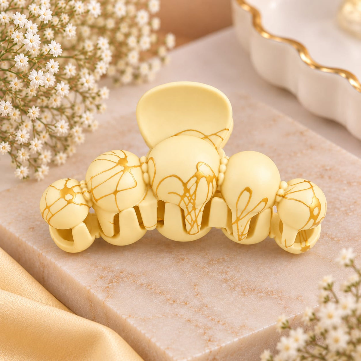 Pastel Yellow & Gold Marble Hair Claw Clip