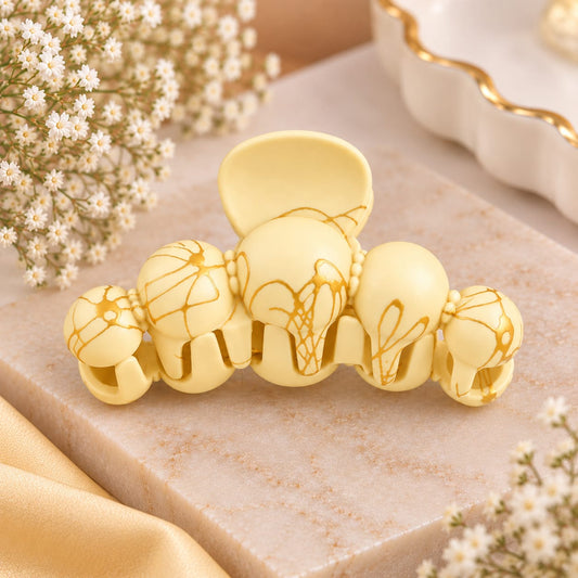 Pastel Yellow & Gold Marble Hair Claw Clip