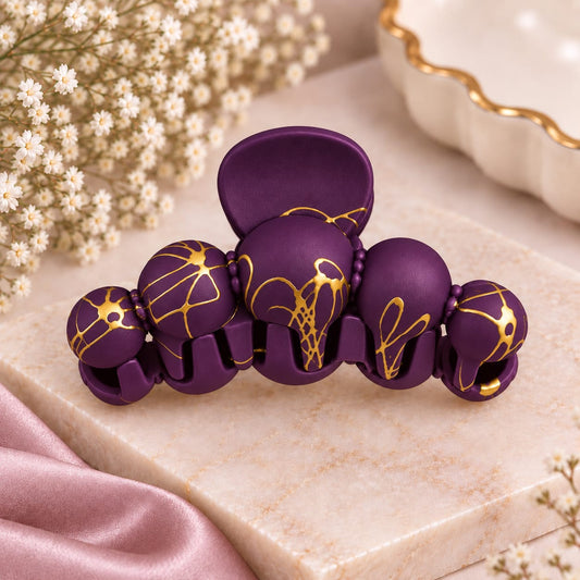 Dark Purple & Gold Marble Small Hair Claw Clip