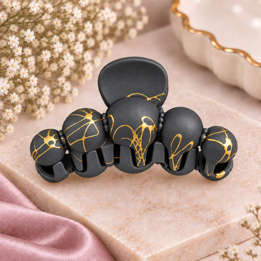 Dark Grey Gold Marble Small Hair Claw Clip